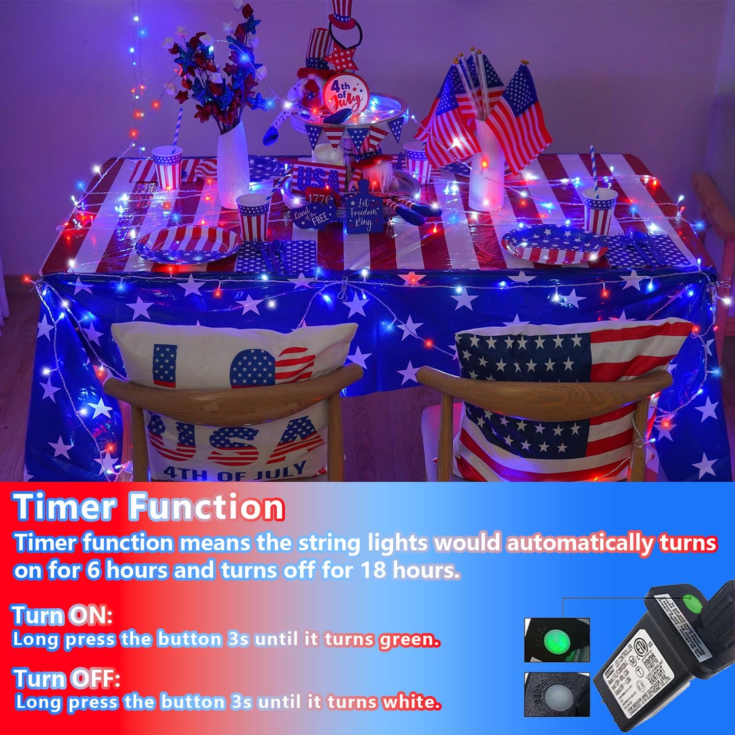 Yeguo 165Ft 500 Led Red White And Blue Lights  4Th Of July Decorations String Lights Plug In Indoor Outdoor  8 Modes Clear Wire Patriotic Light For Independence Day Holiday Memorial Day Party Decor