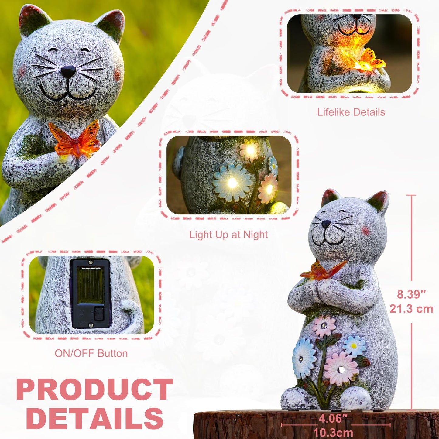 Fashionoda Solar Garden Statue Cat Figurine - Outdoor Decoration With Butterfly For Garden Yard Lawn Home Decor Outside : Unique Gifts For Mom Grandma