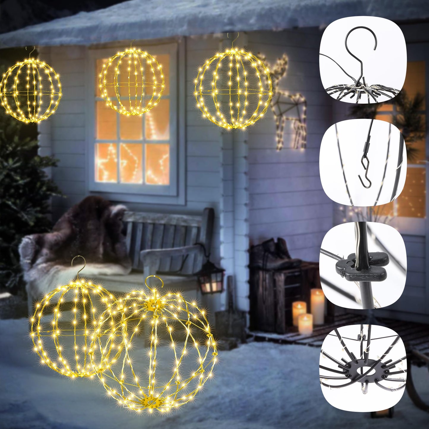 Flacchi Set Of 2 Outdoor Hanging Ball Lights - 2 Sizes Of Christmas Battery Operated Garden Lanterns Waterproof Globe Fairy Lights With 8 Lighting Modes Timer Memory Function (Warm White)