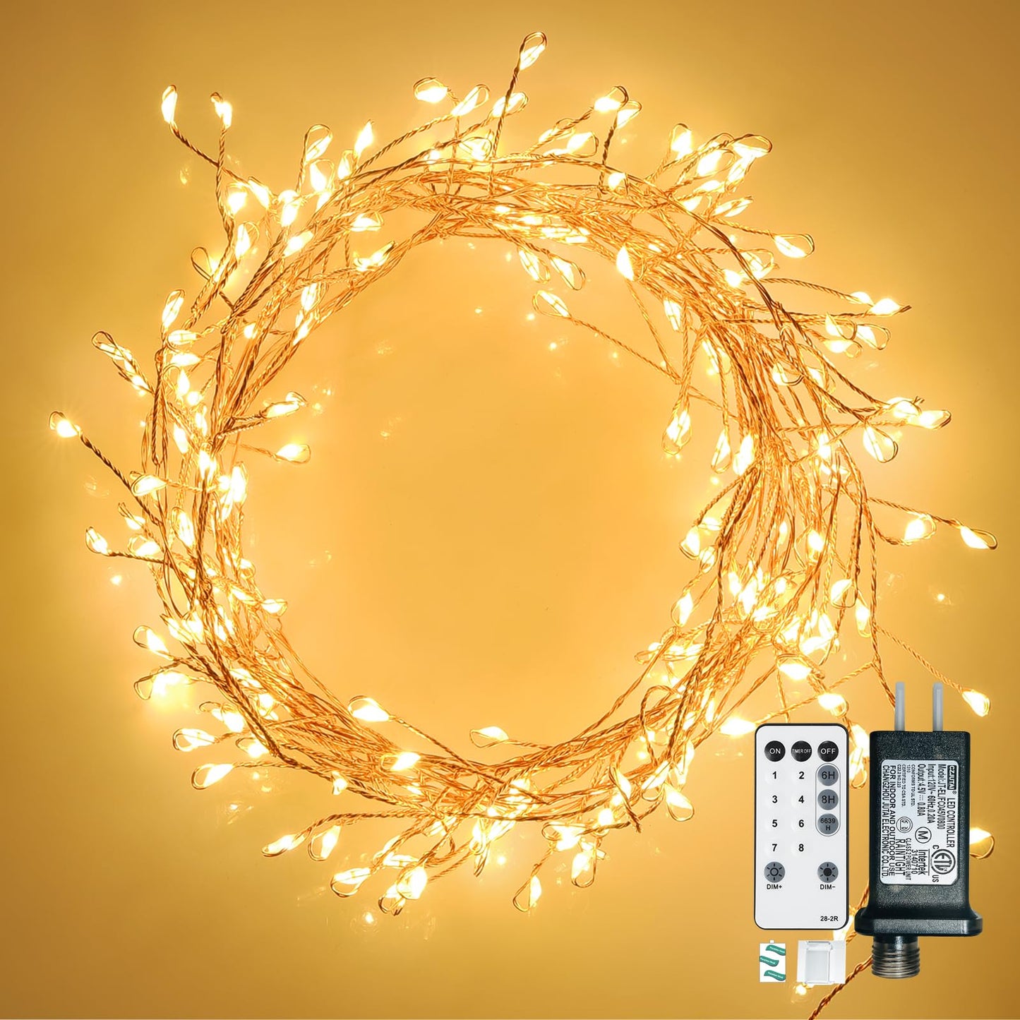 Dailyart 300 LED Fairy Lights, Warm White, 10ft, Waterproof, Remote Control, Gold Copper Wire, Model 300LED-JS