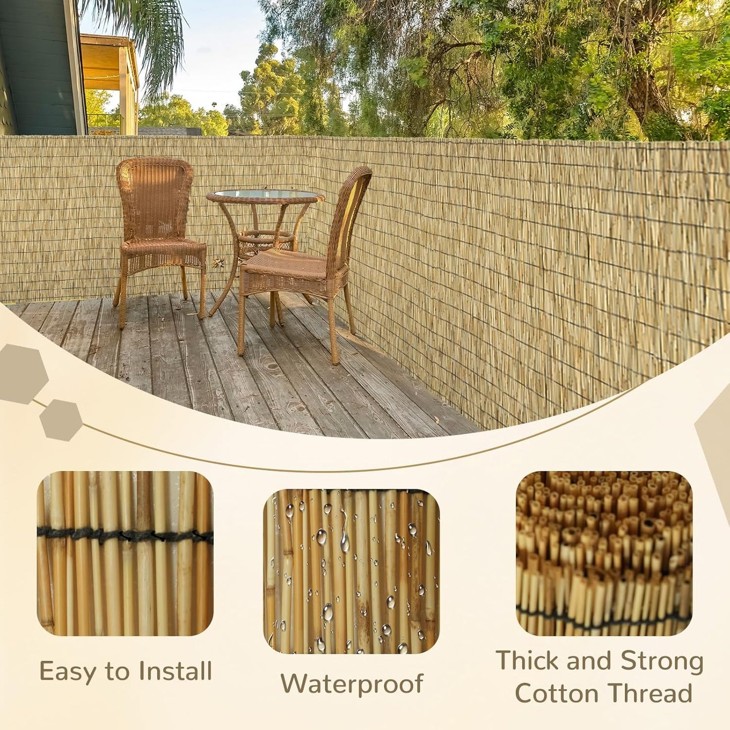Natural 6FT X 16.4FT Reed Fencing Roll, Balcony Privacy Shade Reed Bamboo Fencing Garden Fence Border, Wind Block Sunshade Fence Screen for Outdoor Yard Patio Flower Bed Edge