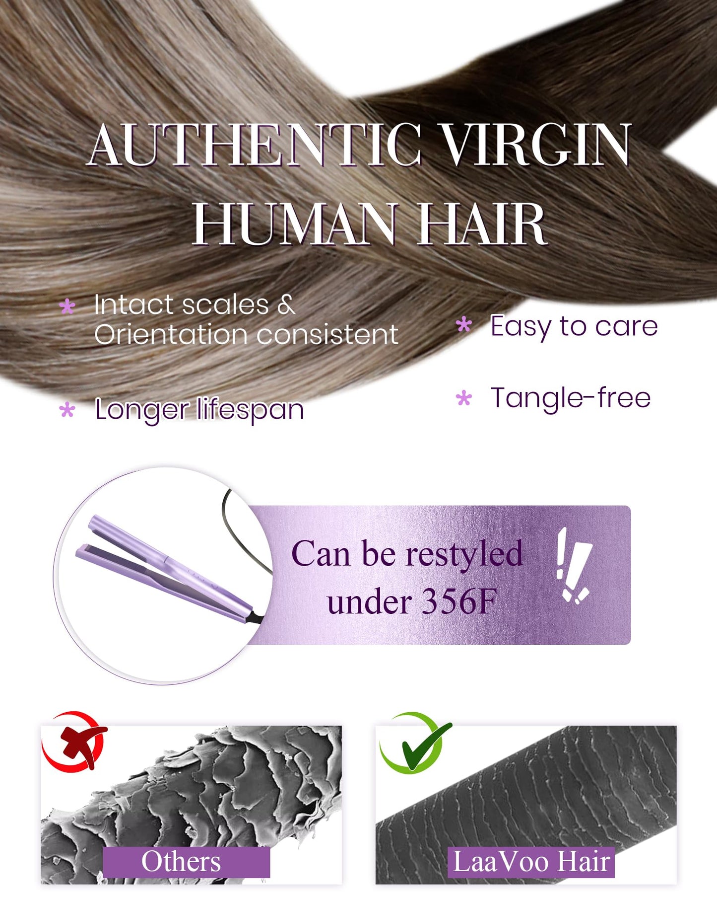 LaaVoo U Tip Hair Extensions Human Hair Dark Brown Mix Ash Brown K Tip Hair Extensions Hot Fusion Balayage Ktip Human Hair Exten