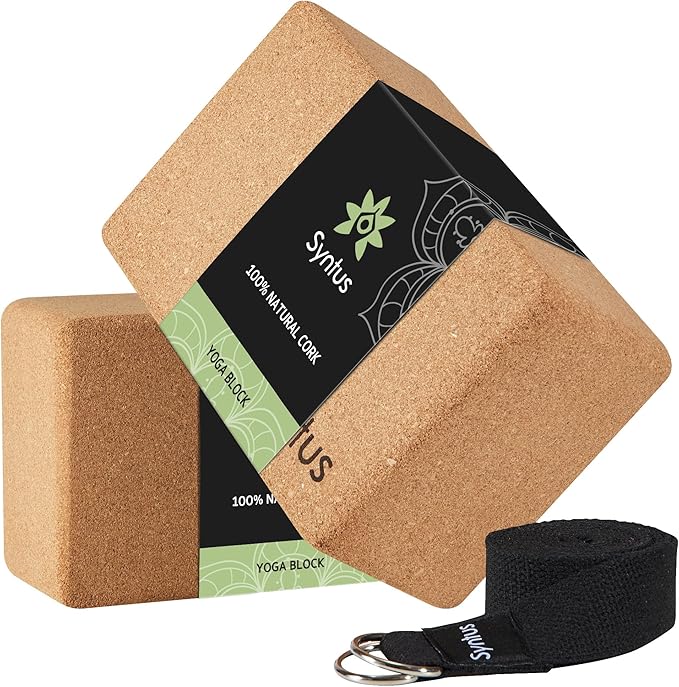 Syntus Yoga Block and Yoga Strap Set, 2 Soft Non-Slip Yoga Blocks 9×6×4 inches, 8FT Metal D-Ring Strap for Yoga, General F...