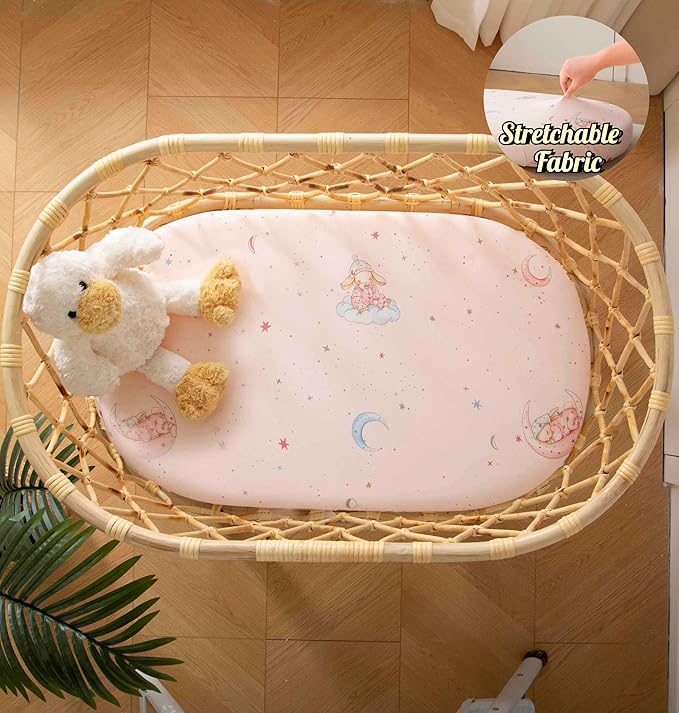 SDY Rabbit Bassinet Sheets Boys Girls,Fit for Rectangle, Round, Oval, Hourglass Mattress, Flexible for Different Bassinet Pad/Mattress 2 Pack 32 * 16 * 4 inches (Easter Day&Rabbit)