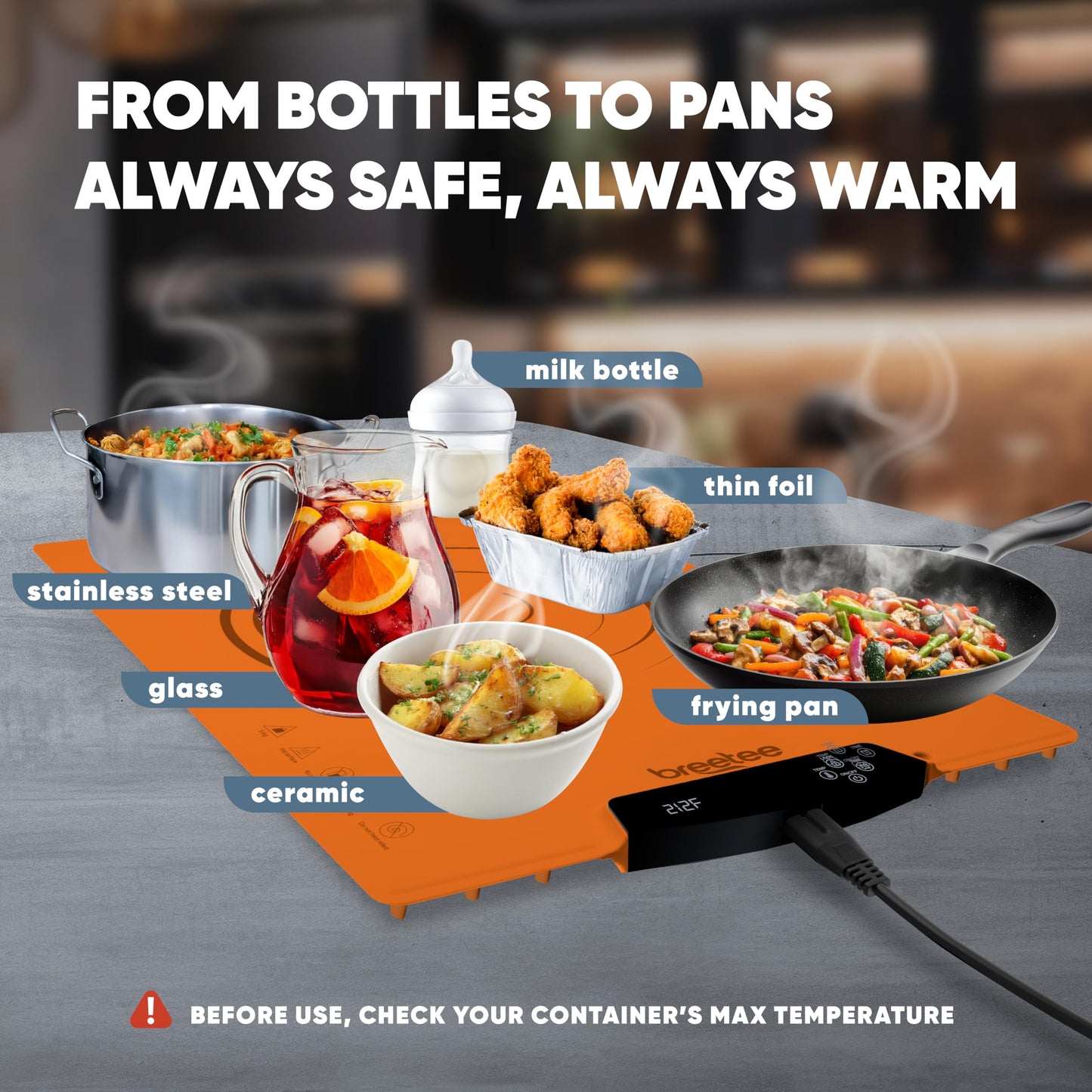 BREETEE Electric Food Warming Mat – Silicone Heating Mat for Food with 9 Temp Levels – Portable Roll Up Warming Mat for Food – Versatile Warming Tray for Buffet, Parties, Home, RV Kitchen