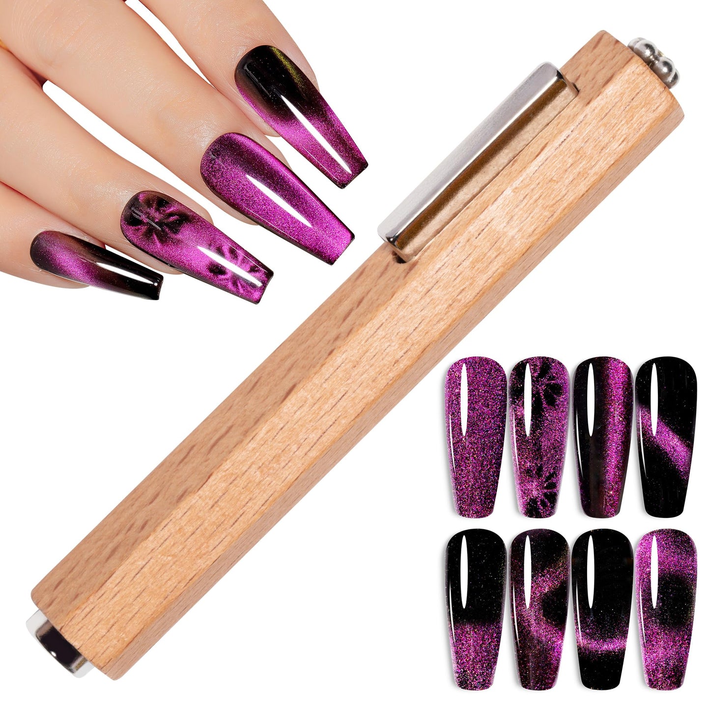 YTD Likomey Multi-functional Removable Cat Eye Nail Magnet Stick,Rocket High Force Cylindrical Wooden Handle Versatile Pen Magne