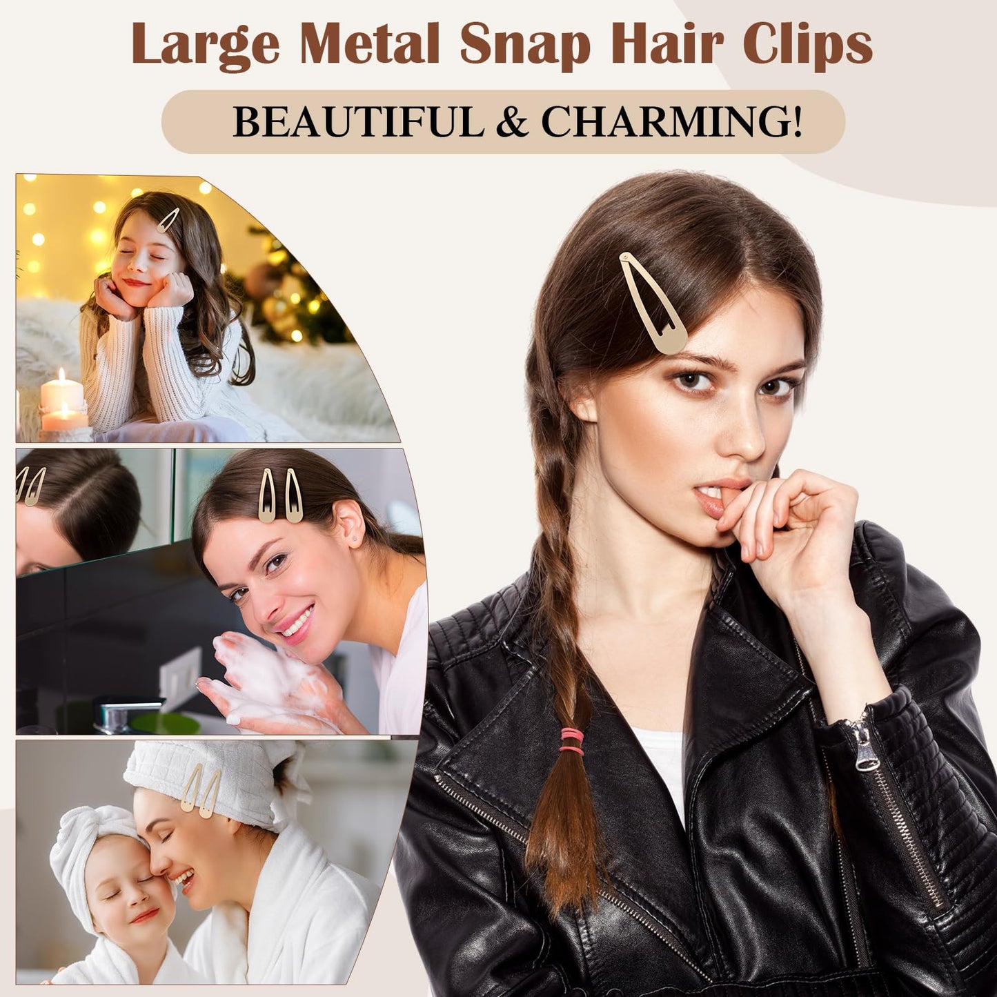 WILLBOND 30 Pieces 3.1 Inch Large Metal Snap Hair Clips Nonslip Barrettes Women Hair Accessories (Taupe)