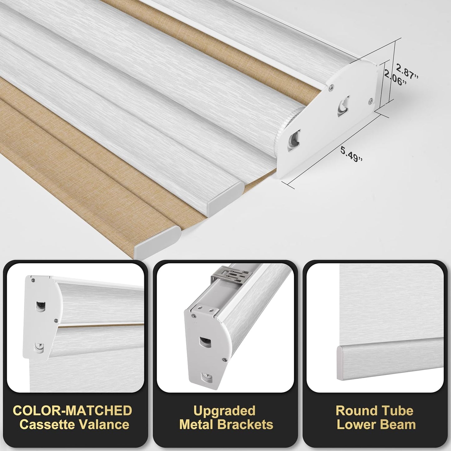 BERISSA Cordless Dual Roller Shades with Cassette Valance,Double Window Shades Blackout and Light Filtering Shades,Day and Night Roller Shades for Home Office Door.Linen Beige and White.30 W x 48" H