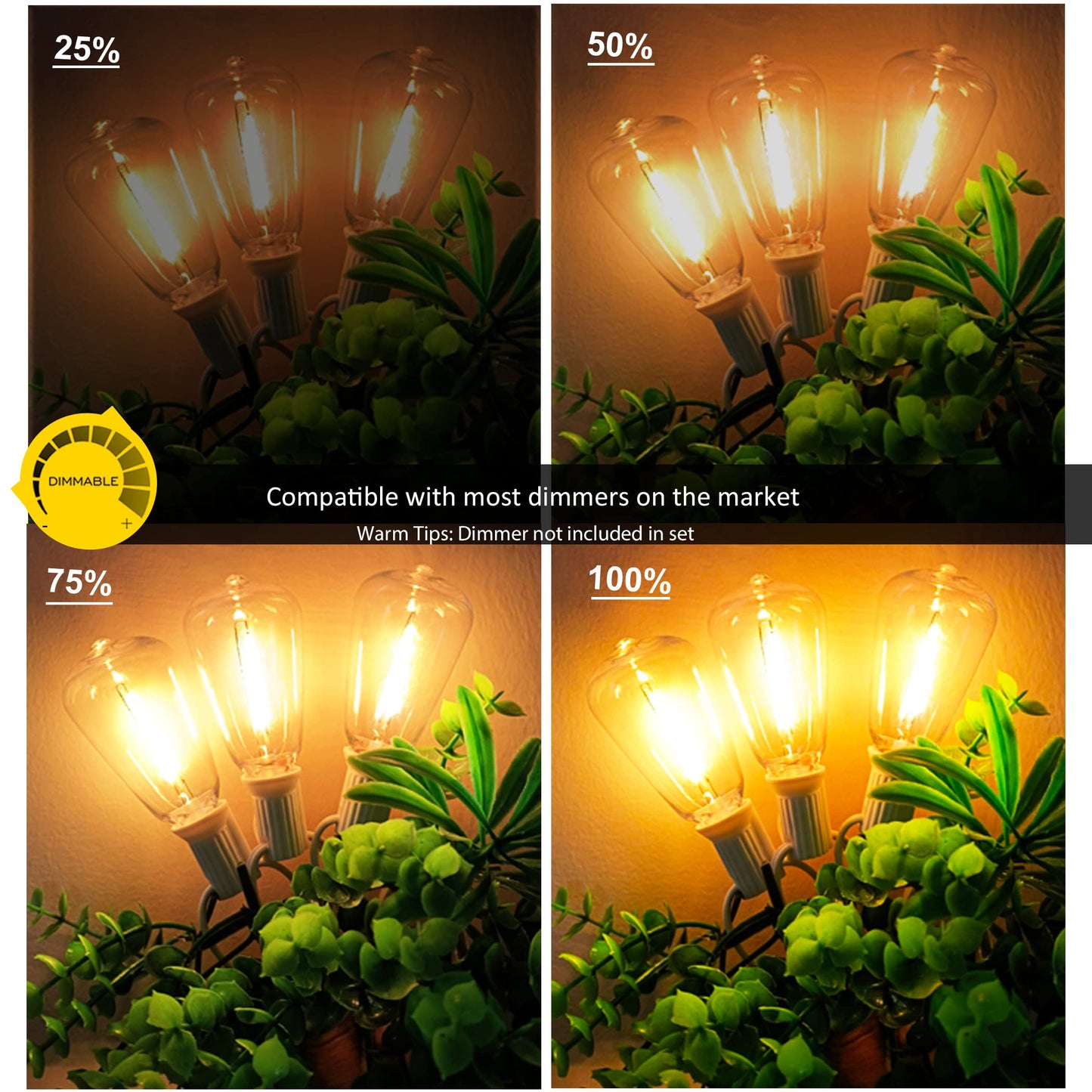 Damaing 50Ft Outdoor String Lights, Waterproof Led Patio Lights With 27 Shatterproof Vintage Bulbs, White Cable, Model Us050025
