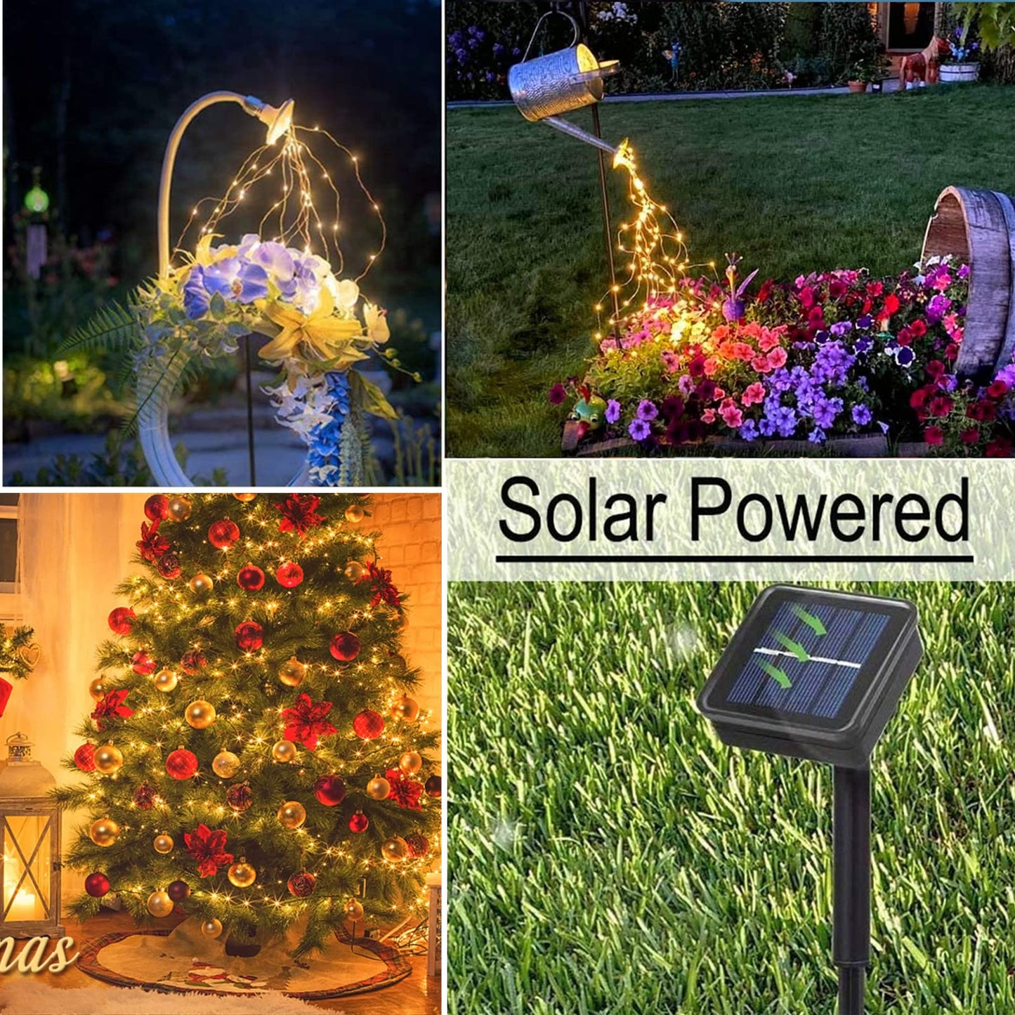 ANGMLN Solar Powered Fairy Bunch Lights, 200 LEDs, Warm White, 8 Modes, Waterproof, No Can, Garden Decorations