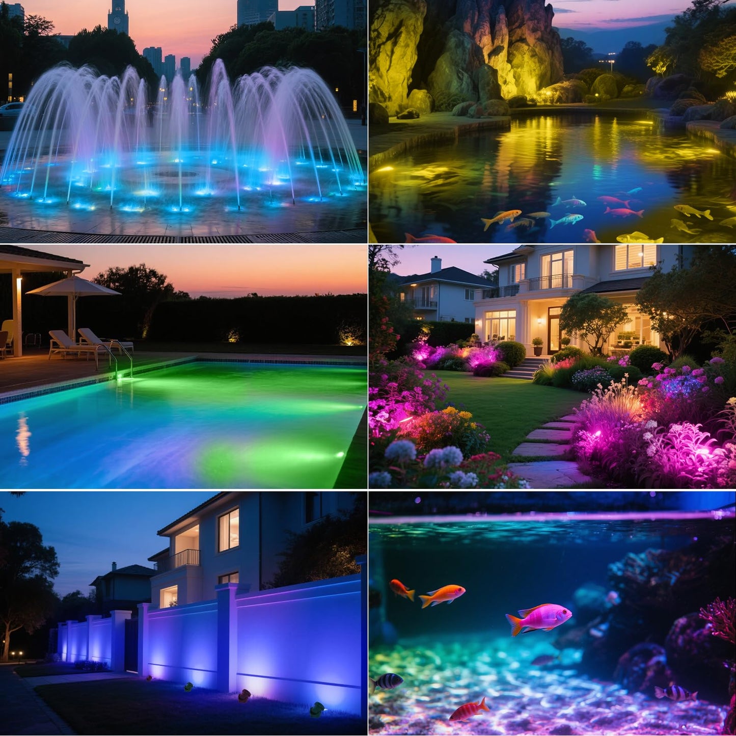 T-SUN LED Pond Light, 5 Head Submersible RGB Lights, Remote Control, Model TS-F2210, Color F2210-RGB, 5-IN-1