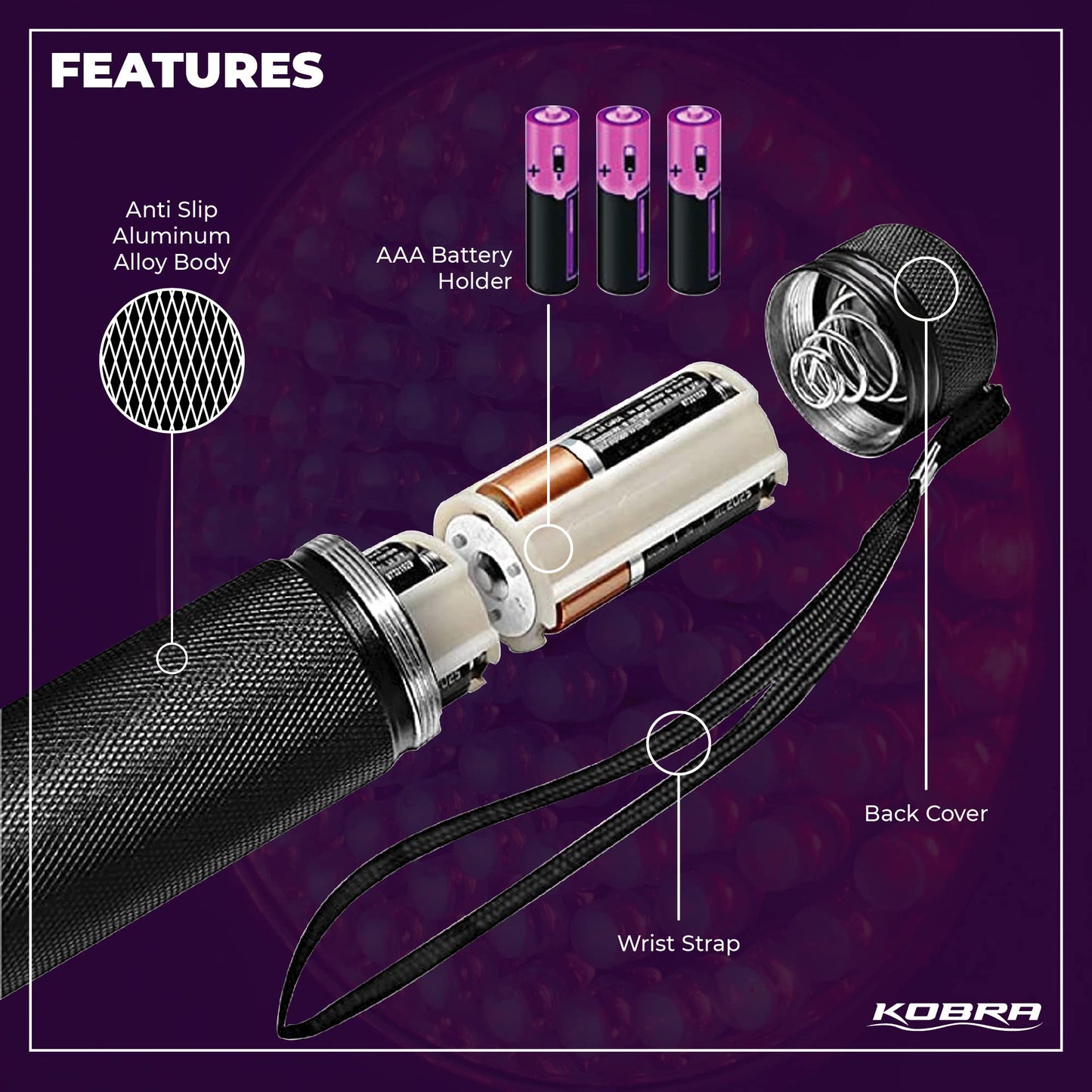 Kobra Black 100 Led Uv Flashlight - 18W Blacklight For Home Inspection, Pet Stains, And   Detection