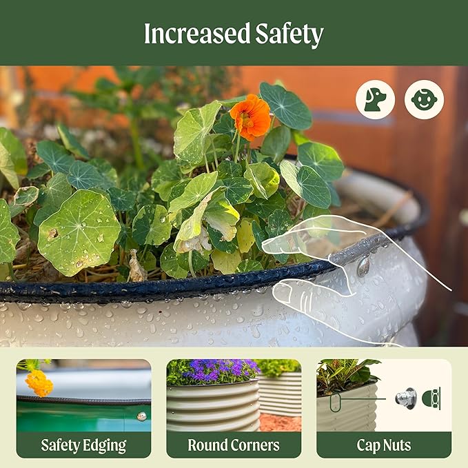 Vego Garden 32" Extra Tall Oval Metal Raised Garden Bed Kit - 9 in 1 Modular Planter Box for Vegetables, Flowers, Fruits - Pearl White
