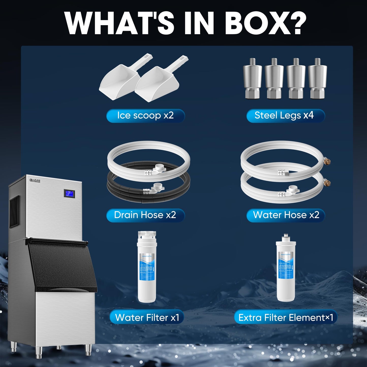 Coolski Commercial Ice Machine 420LBS/24H, 22”W Industrial Ice Maker with Large Storage Bin, Fast Ice Making, Upgraded Water Filters, DOE & ETL Certified, Ideal for Restaurants/Bars/Hotels