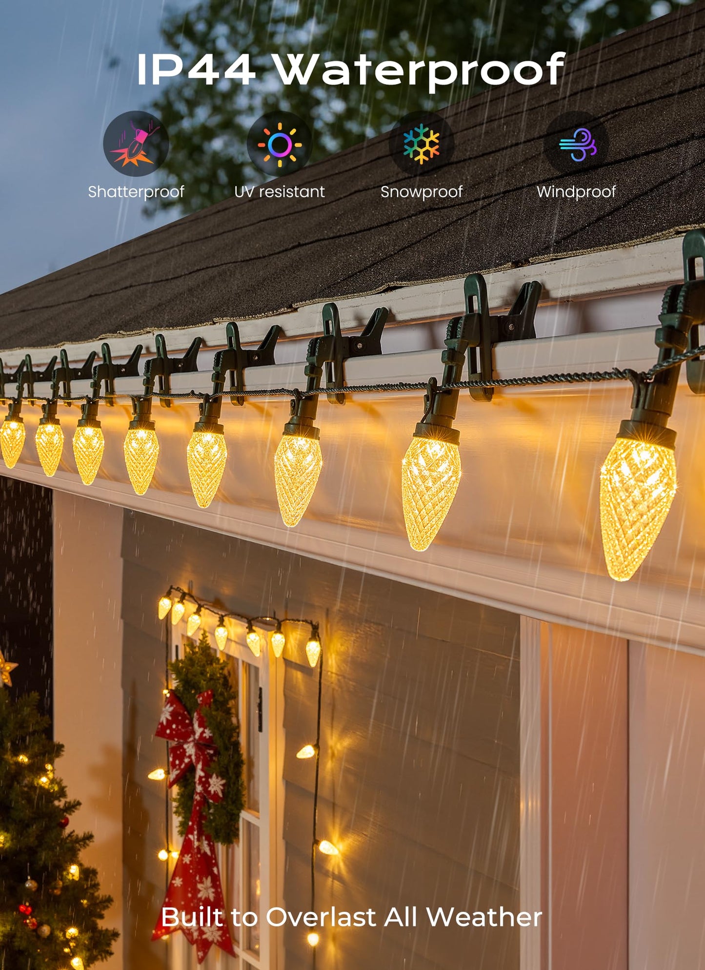 C9 Christmas Lights Outdoor  72 Ft 110 Led C9 String Lights  8 Modes & Timer Connectable Waterproof For Christmas Tree Light Indoor Outdoor Roofline Patio Outside Garden Yard Xmas Decor  Warm White