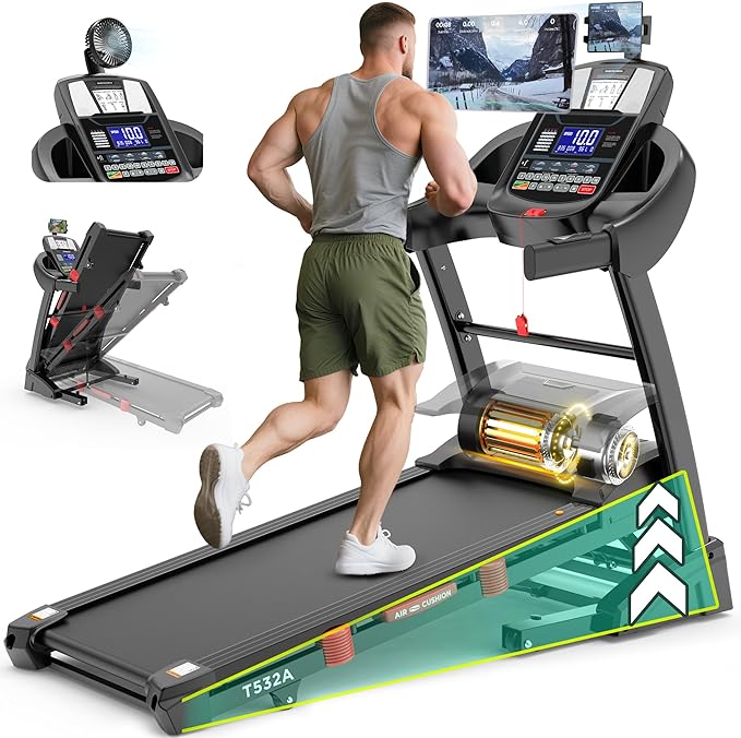 Treadmill with 15% Auto Incline 400lbs Capacity, 5.1HP Folding Treadmill Running Machine for Home with Safety Handle, 0.6-...