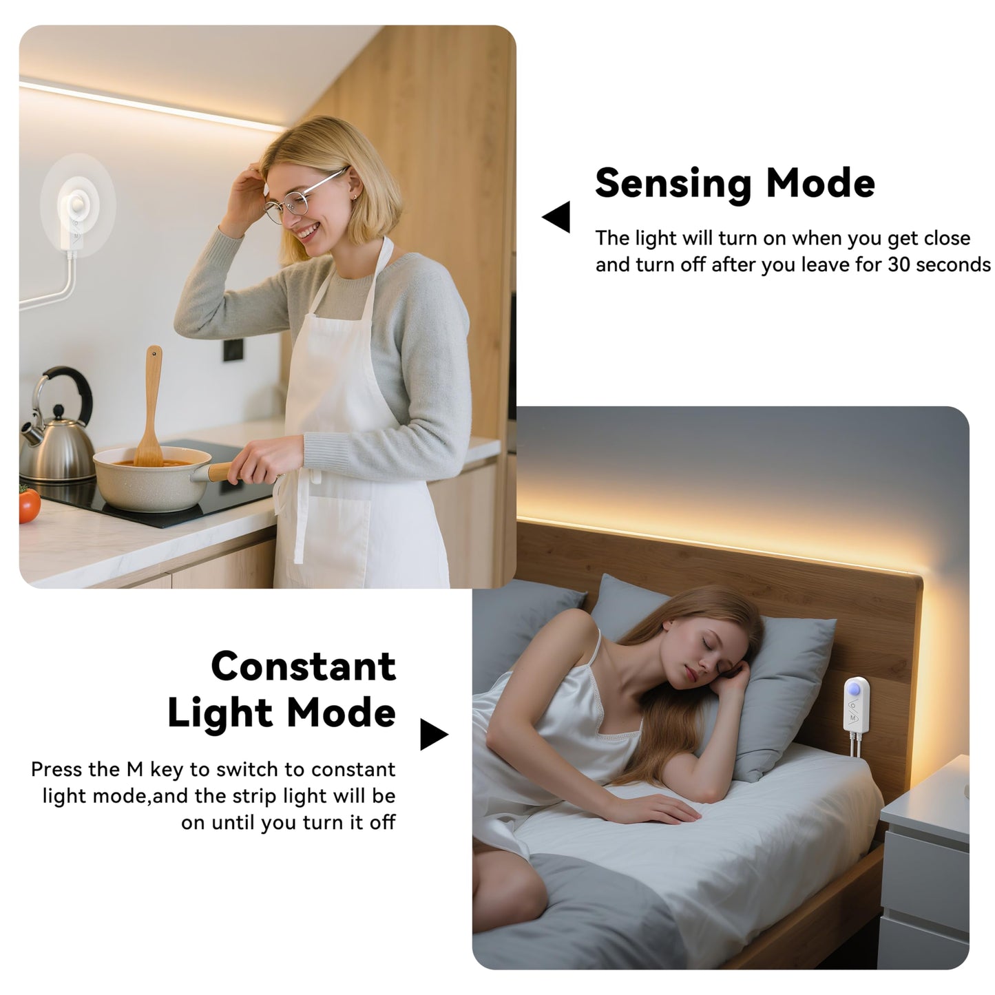 Pautix Motion Sensor Strip Lights 24V Cob Led Strip Light Motion Activated Led Strip Light 2700K Warm White 20Ft Dimmable Super Bright With Dual Lighting Mode For Under Cabinet Kitchen Stairs Bedroom