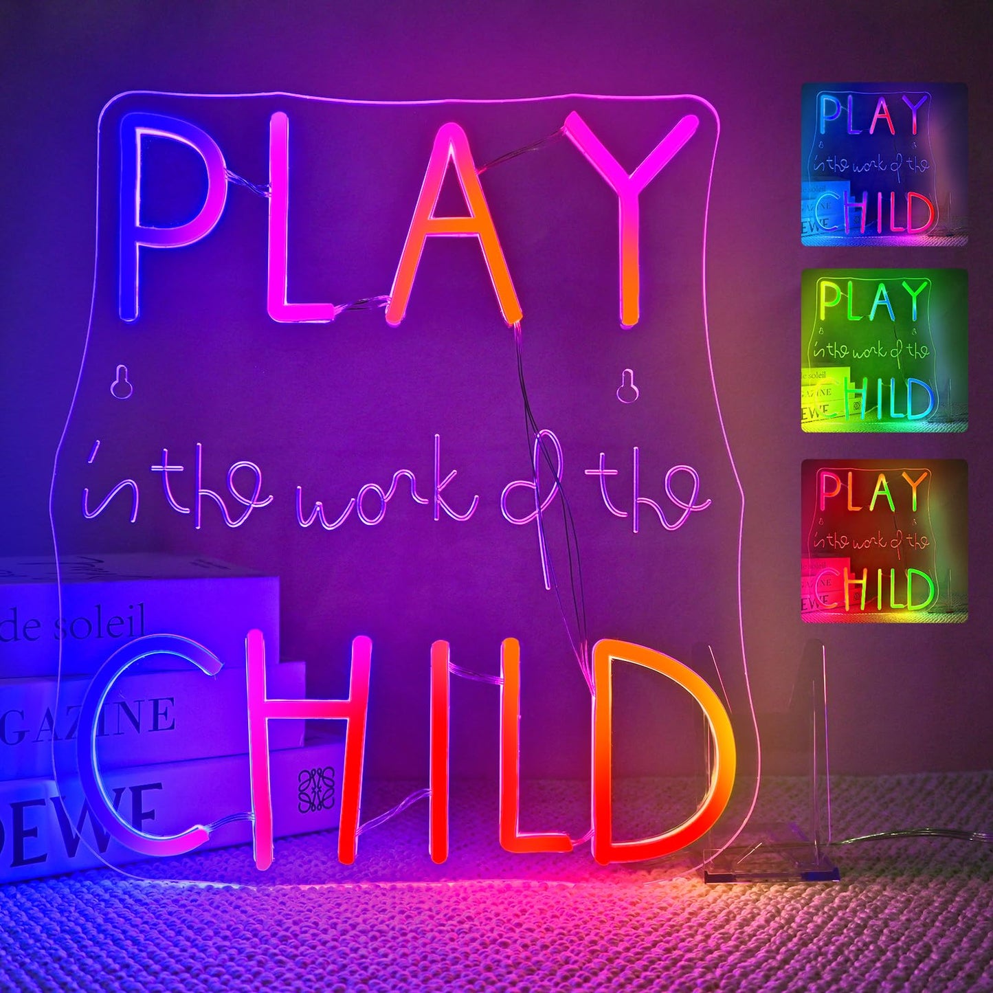 Jurong Led Rgb Dynamic Neon Sign For Wall Decor  Play Is The Work Of The Child  Usb Powered Dimmable  5V/2A  14.1In X12.6In For Home  Party  Gift  Office  Bedroom  Kids Room