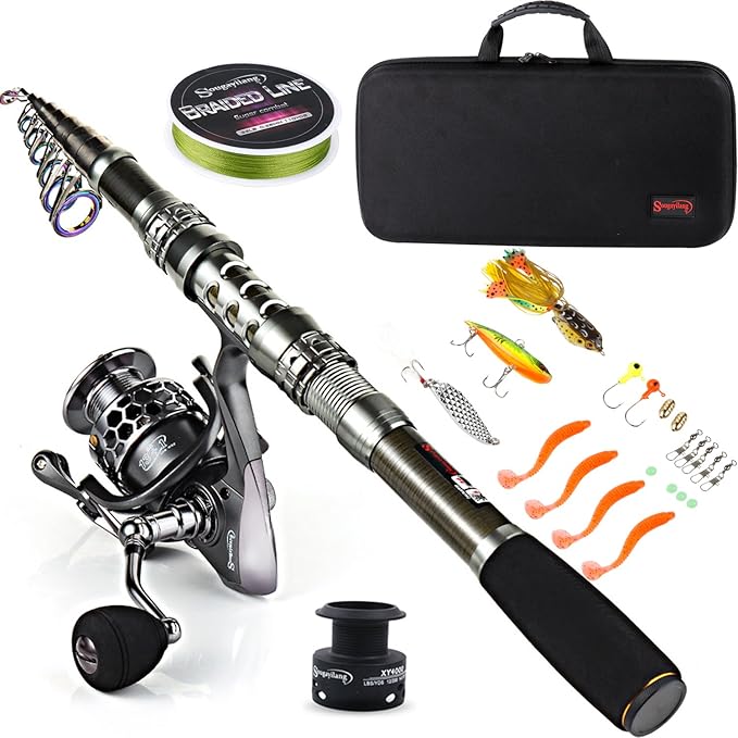 Sougayilang Fishing Rod Reel Combo with Telescopic Fishing Pole Spinning Reel Carrier Bag for Travel Saltwater Freshwater ...