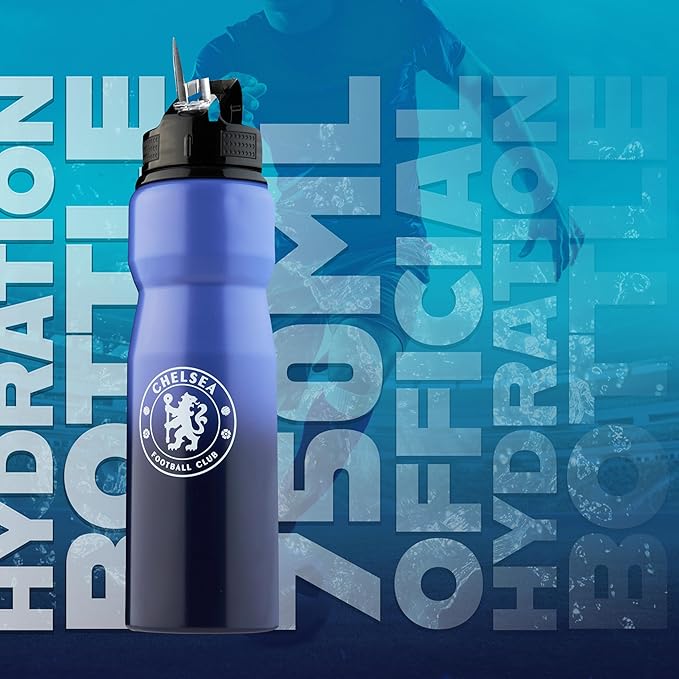 Chelsea FC Water Bottle with Straw - Metal Water Bottle for Soccer Fans Sports Work Gym Gifts for Men