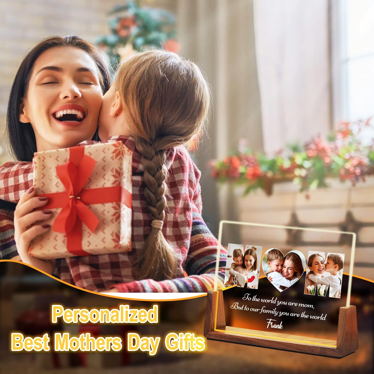 Maiwell Personalized Mothers Day Unique Gifts For Mom Wife  Mom Gifts From Daughter Son Husband  Custom Acrylic Night Light Picture Frame With Photo Name  Customized Moms Birthday Christmas Gift