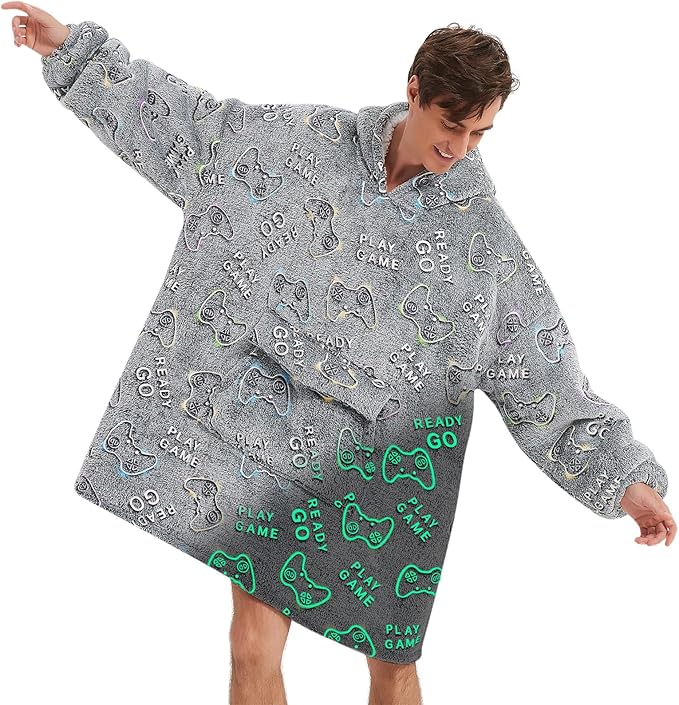 Fiosnow Glow in the Dark Game Controller Blanket Hoodies for Women and Men Adult Oversize Wearable Blanket Hoodies for Sof...