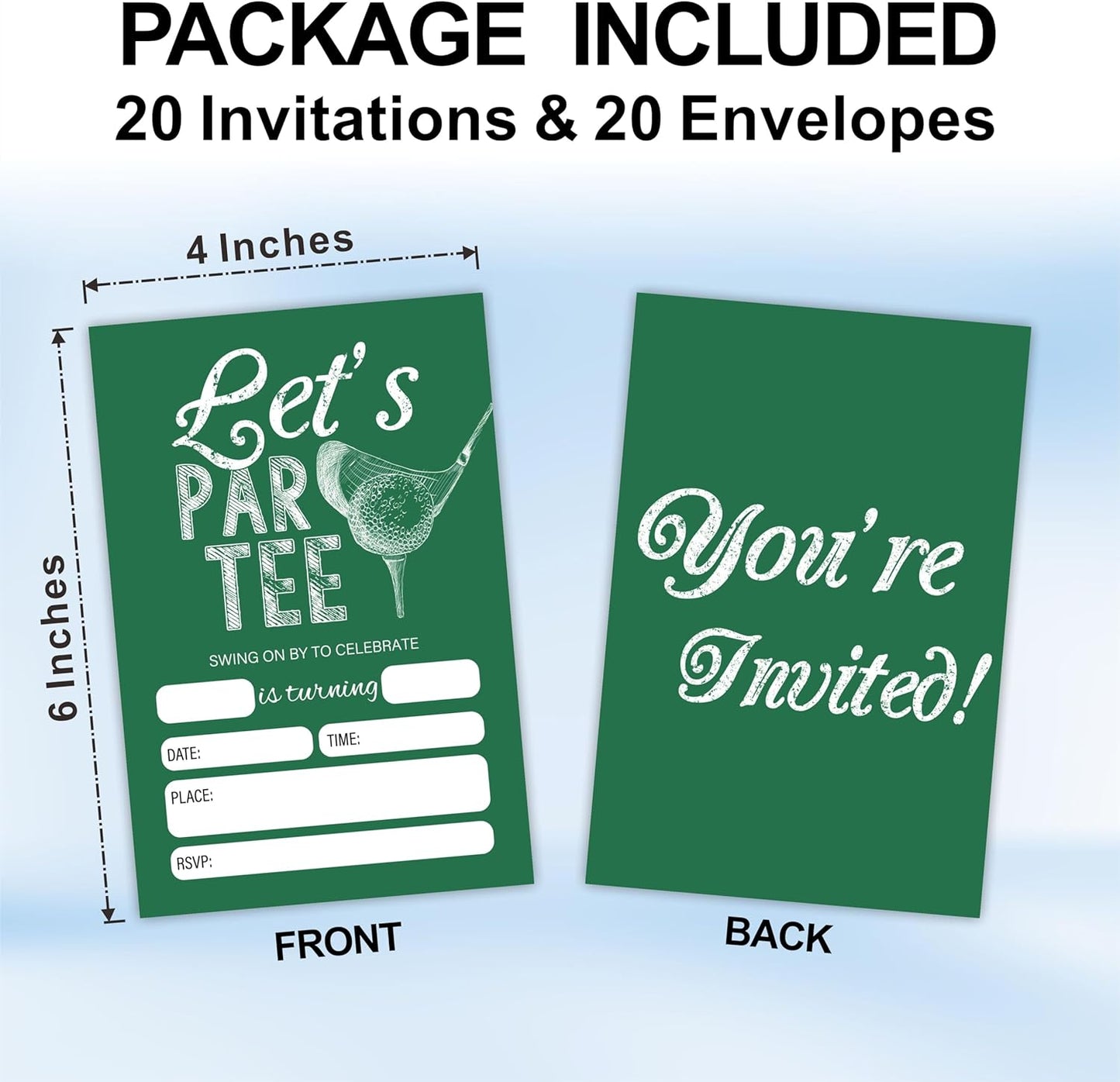 Golf Birthday Party Invitations With Envelopes - Hole In One - 20 Pcs Double Side Fill in Golf Party Birthday Invitations, LET'S PAR-TEE birthday Invitations, Party favor & Decorations - A05