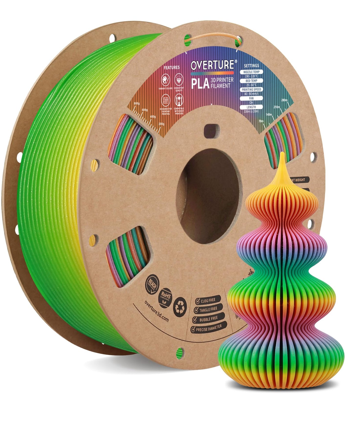 OVERTURE Christmas PLA Filament 1.75mm PLA 3D Printer Filament, 1kg Cardboard Spool (2.2lbs), Dimensional Accuracy +/- 0.02mm, F