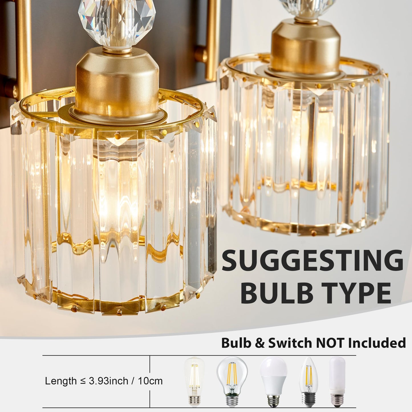 Diamondforge Bathroom Vanity Light Fixtures Over Mirror - Makeup Lighting Black Gold - For Modern Wall  Bath  Desk  Farmhouse  Hallway - 4 Crystal Lights