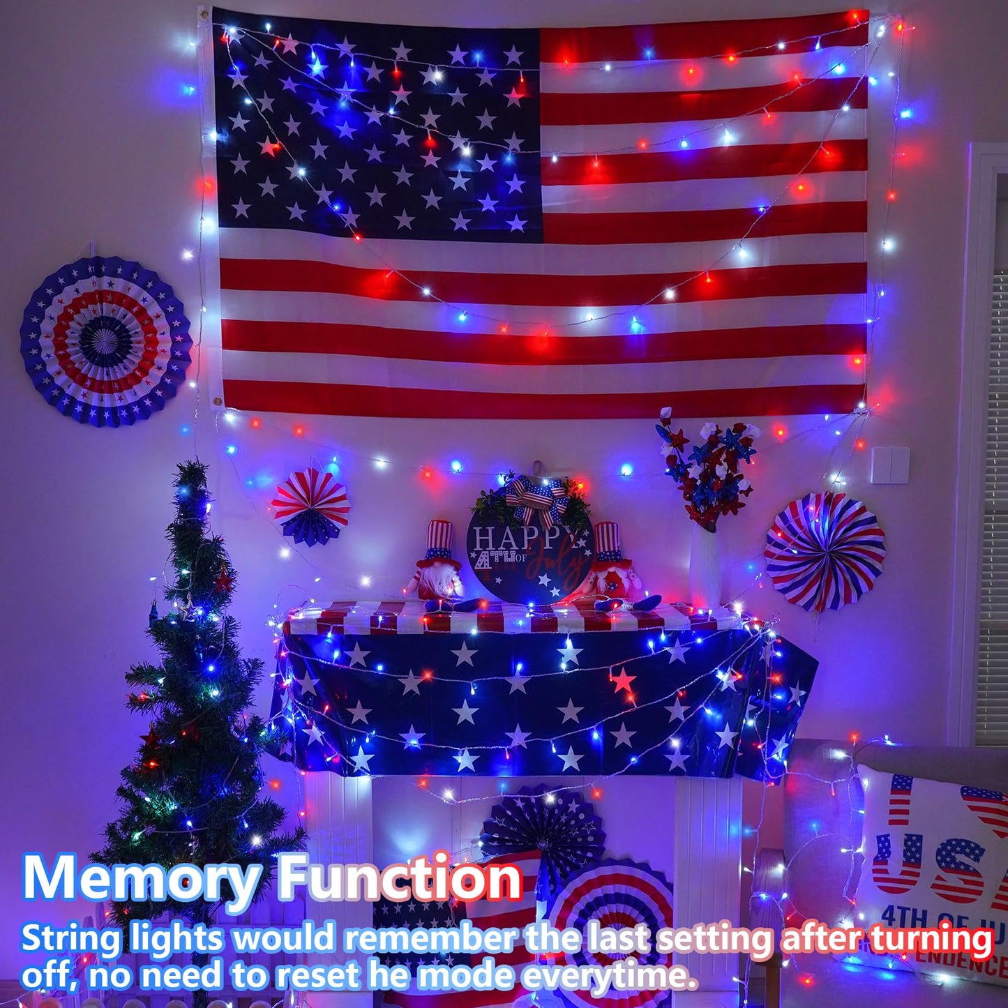 Yeguo 165Ft 500 Led Red White And Blue Lights  4Th Of July Decorations String Lights Plug In Indoor Outdoor  8 Modes Clear Wire Patriotic Light For Independence Day Holiday Memorial Day Party Decor