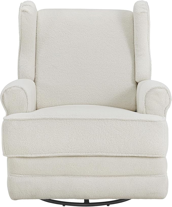 Oxford Baby Teegan Upholstered Swivel Glider & Recliner Nursery Chair, Boucle White