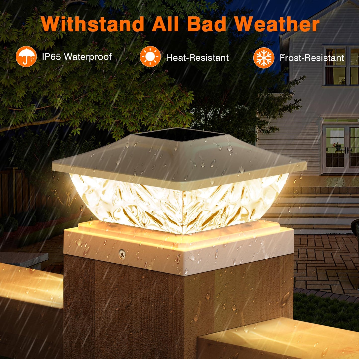ENSLI Solar Post Cap Lights 6 Pack, Waterproof Outdoor Solar Powered Lights for 4x4, 4.5x4.5, 5x5 Posts, White Plastic