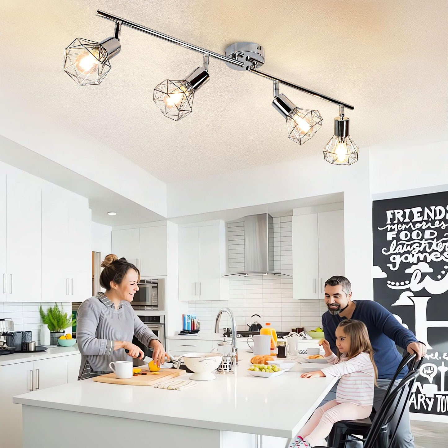 DINGLILIGHTING 4 Lights Track Lighting Kit, Modern Metal Flush Mount Lamp, Adjustable Head, E12 Bulb Included, Model WS-FNG41-40B, 4-Light-M