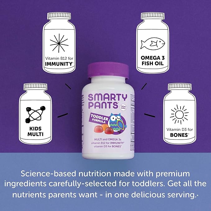 SmartyPants Toddler Multivitamin Gummies: Omega 3 Fish Oil (EPA/DHA), Vitamin D3, C, Vitamin B12, B6 & Women's Multivitamin Gummies: Omega 3 Fish Oil (EPA/DHA), Methylfolate, CoQ10, Vitamin D