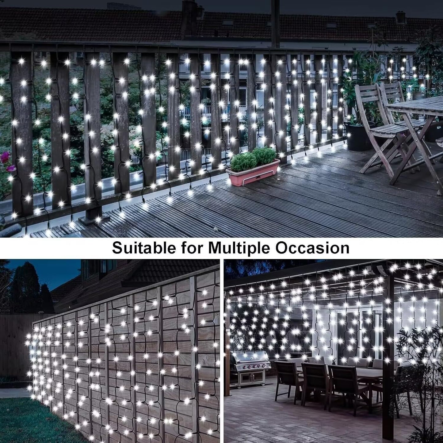 DBFAIRY Solar Curtain Lights, 200 LED, 13ft x 3.3ft, Waterproof, Cool White, Model 4X1-01CW