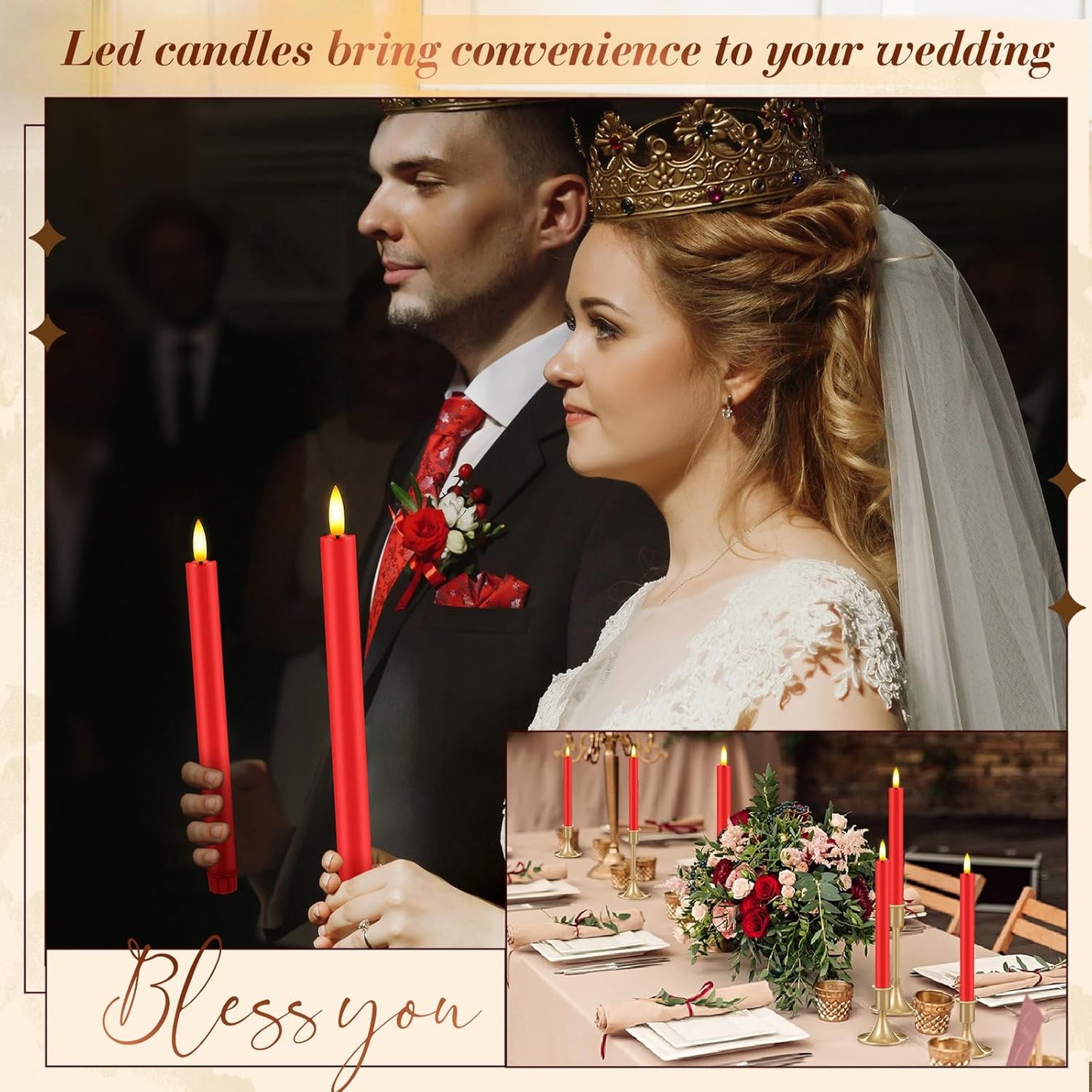 Retisee 6 Pack Taper Candles Holder Set, Candlestick Holders and 10 in Led Taper Candles with Remote Timer Flameless Candles for Holiday Wedding Table Decor(Red)