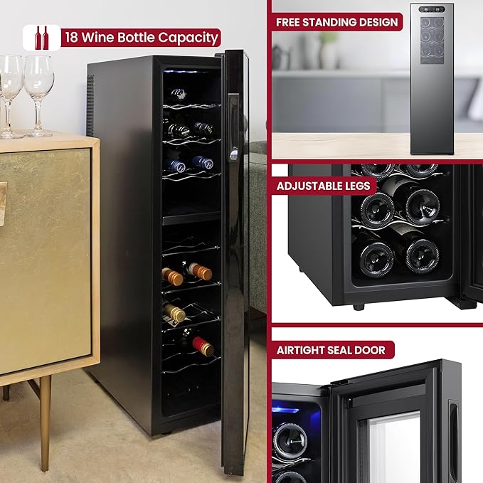 Koolatron 18 Bottle Wine Fridge – Wine Cooler with Glass Door, 1.9 cu. ft (53 L), Beverage Can Refrigerator, Digital Temperature Control/Dual Temperature Zone, Ideal for White, Red, Sparkling Wine
