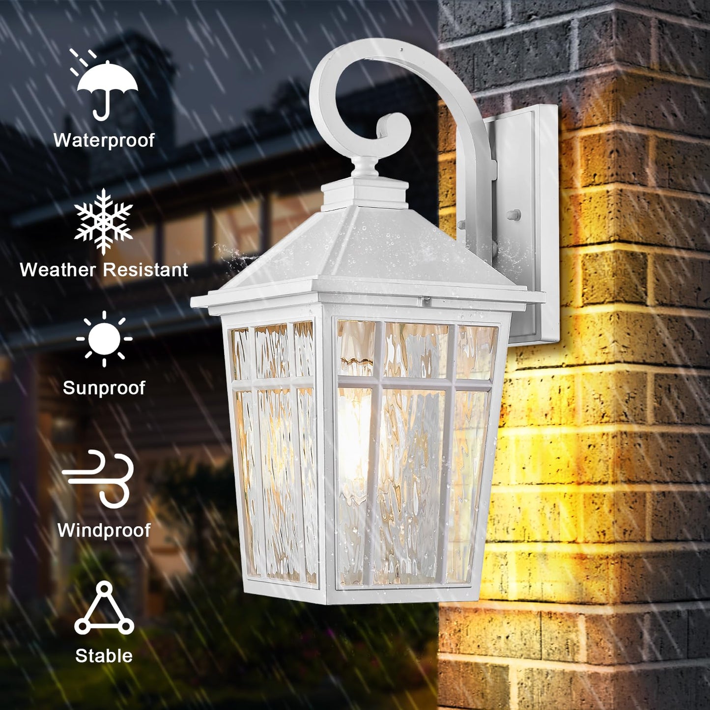 Darkaway 2Pcs Large Outdoor Wall Lights For House  18Inch Exterior Lighting Fixtures Wall Mount White Outside Wall Sconce With Water Ripple Glass For Porch Patio Front Door