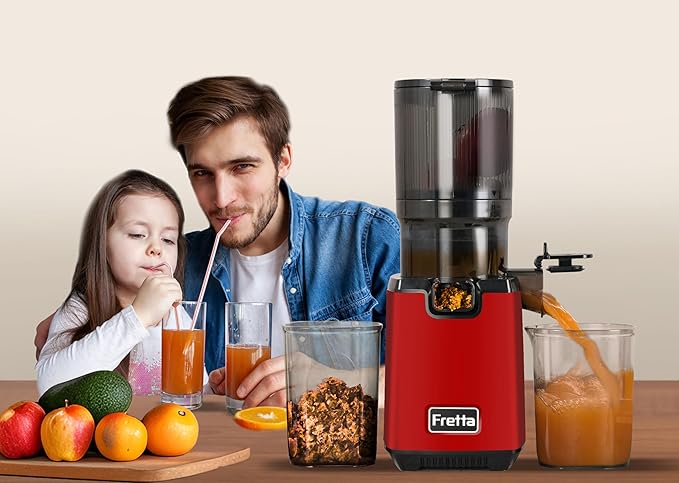Fretta Cold Press Juicer, Juicer Machines Vegetable and Fruits,Masticating Juicer with 5.3'' Large Feed Chute fit Whole Fruits,Healthy BPA-free, 250W Powerful, Perfect for Christmas gifts
