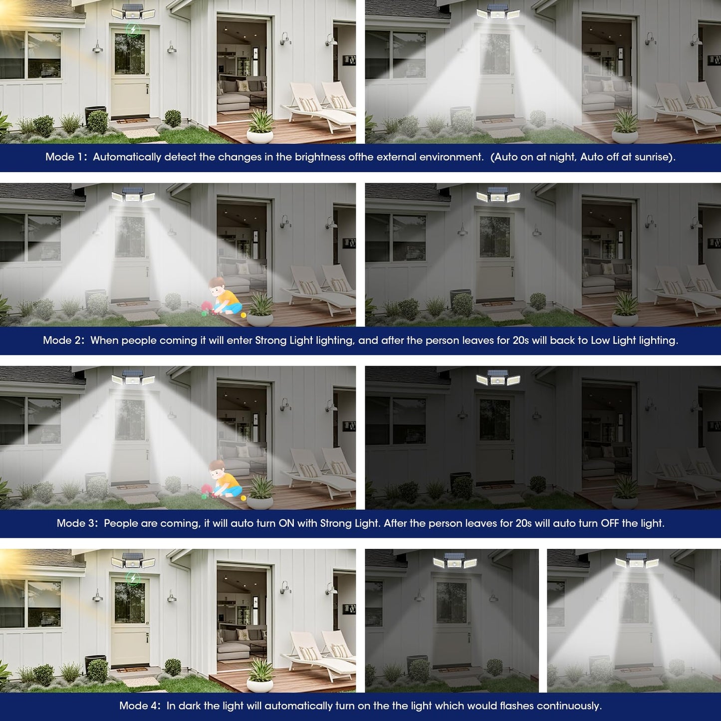 Mokot Solar Lights Outdoor, 3000LM, Motion Sensor & Remote Control, 4 Modes, 218 LEDs, 2 Pack, Black, Model NEWTBD-2