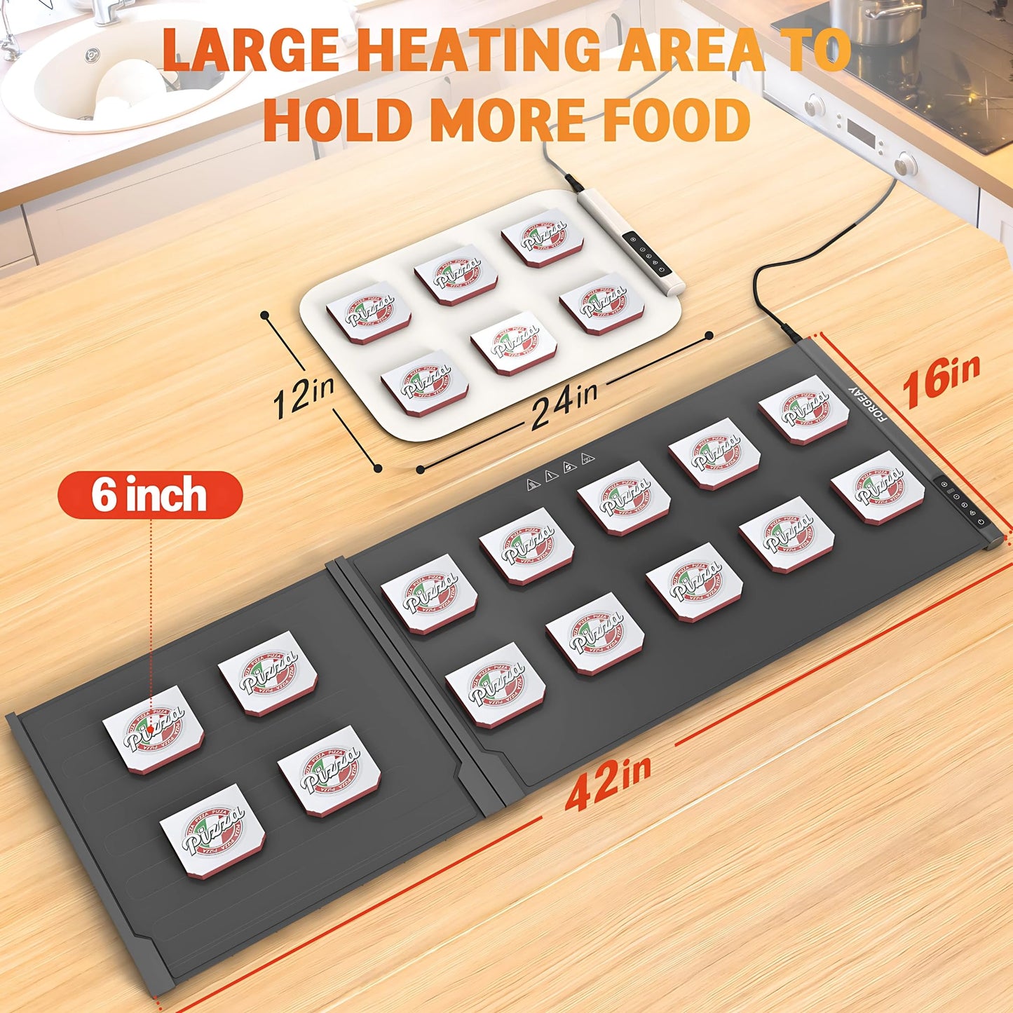 Forge AY XXL Food Warming Mat for Countertop 42"x16" - Electric Warming Trays for Buffets Party - Extra Large Fast Full-Surface Heating Mat - 2 Piece Extendable Roll-Up Warmers for Food Trays Buffet