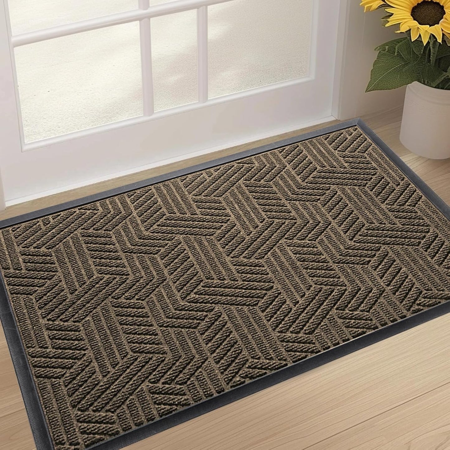Front Door Mat 36"x24" Indoors Outdoors Welcome Mats, Waterproof Non-Slip Rubber Backing Heavy Duty Doormat Outside Entrance, Low Profile Entryway Rugs Floor Mat for Patio, Pattern B Brown
