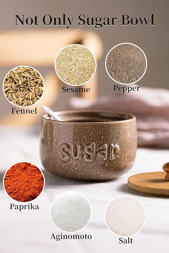 LYEOBOH Sugar Bowl with Lid and Spoon,17 OZ Cute Sugar Jar Container for Countertop, Ceramic Sugar Holder for Coffee Bar, Azucarera for Farmhouse, Rustic Home and Kitchen, Speckled Khaki