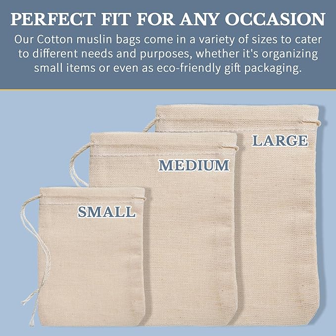Celestial Gifts Muslin Bags - Drawstring - Small 50pcs - 3x4, Reusable Tea Bags, Jewelry Gift, Spice and Cotton Gift Sachet - 100% Cotton - Made in USA - (Natural Hem & Drawstring)