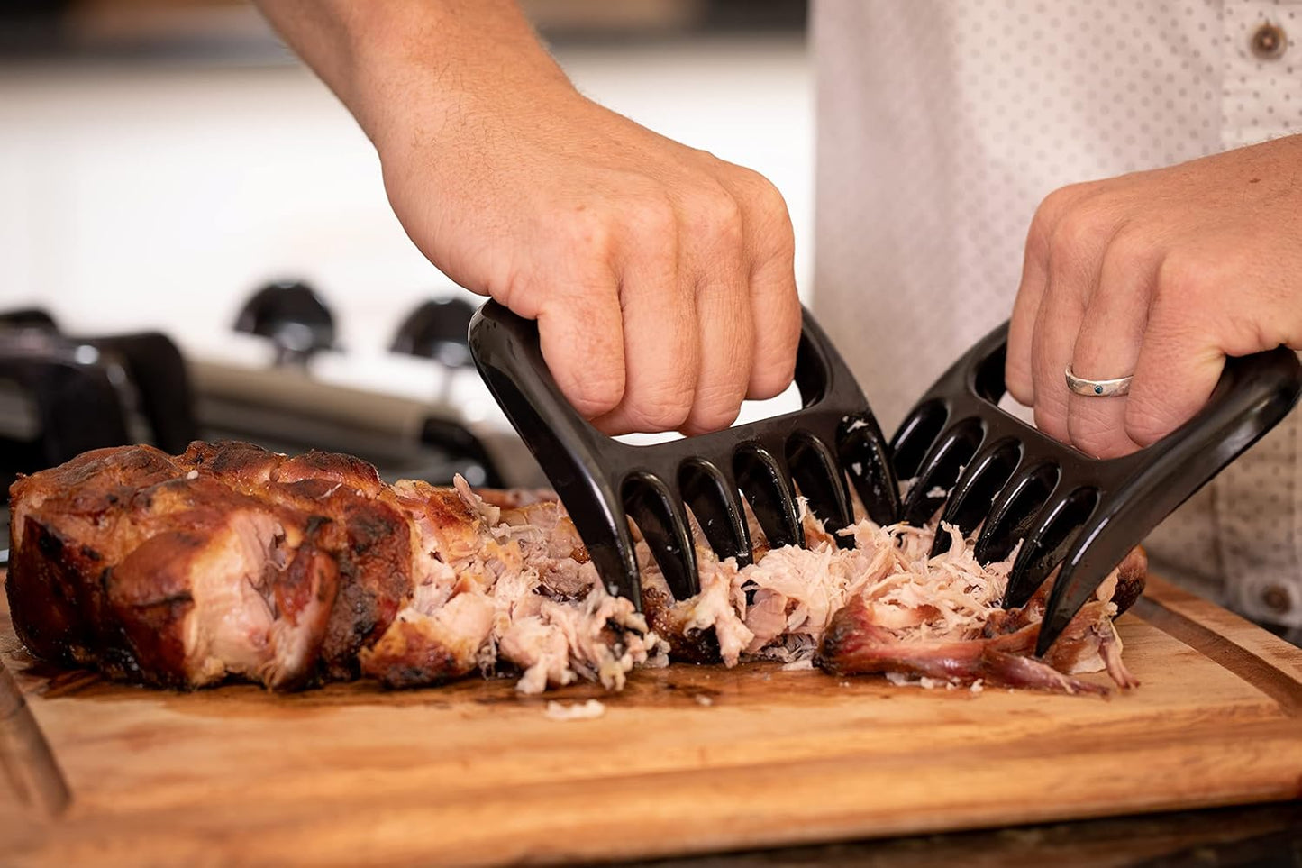 Meat Claws Bbq Grill Accessories Set - 2 Silicone Gloves, Claws For Pulled Pork, BBQ Thermometer - Perfect Smoker Accessories Grilling Tools Gift Set For (Orange Glove-Thermometer-Claw)