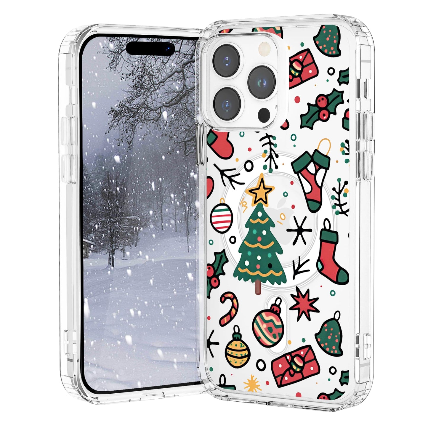 VibrantFruitique Christmas Case for iPhone 16 Pro,Funny Christmas Tree Clear Magnetic Case,Compatible with MagSafe,Soft TPU Bump