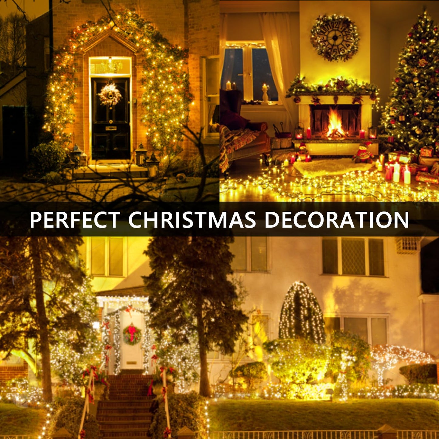 75Ft 1500 Led Cluster Christmas Lights  Christmas Tree Lights Outdoor Indoor With 8 Modes & Timer & Remote  Fire ers String Lights Waterproof For Garland Party Xmas Decorations  Warm White