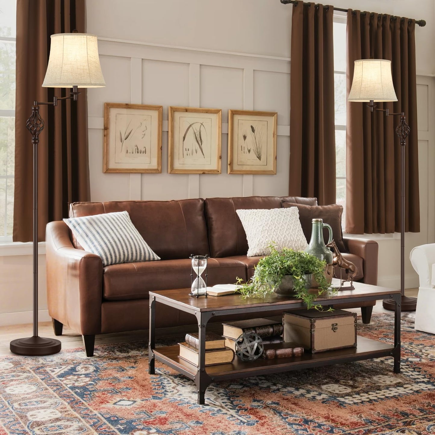 GyroVu Floor Lamp, Adjustable Swing Arm, Vintage Metal Design, Red Brown, Ideal for Living Rooms and Bedrooms