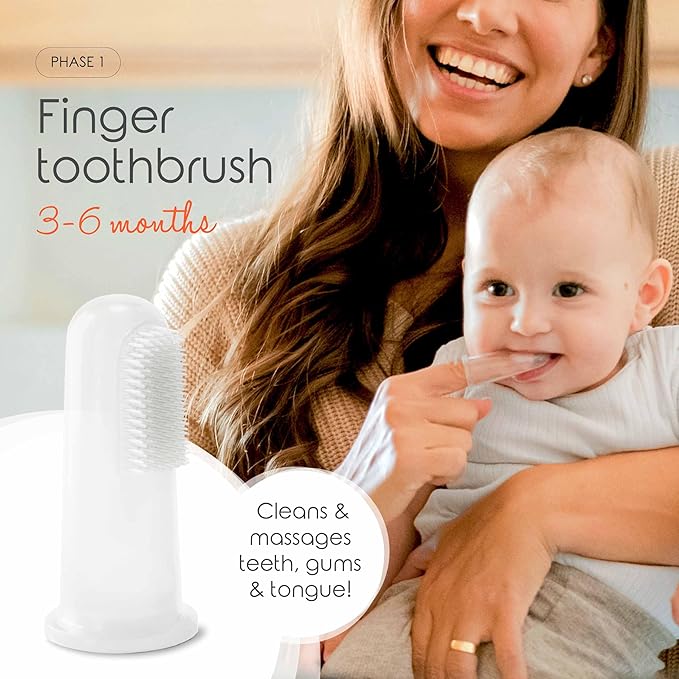 Cherish Baby Care Baby Toothbrush & Toddler Toothbrush Set (0-2 Years) - BPA-Free & Safety-Tested, 2023 Award Winner, Food-Grade Silicone (Orange)