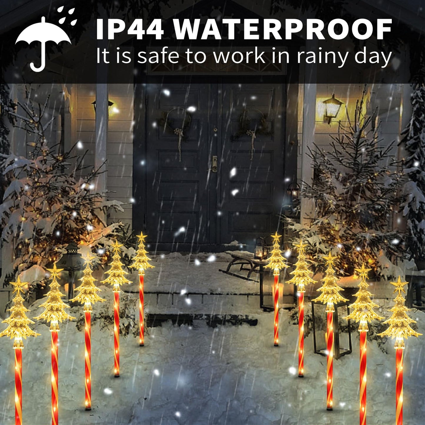 5 Pcs Acrylic Solar Pathway Stakes Lights Outdoor Waterproof  8 Modes Christmas Decorations Outdoor Yard  Solar Christmas Garden Decor Lights (Xmas Tree Warm White)